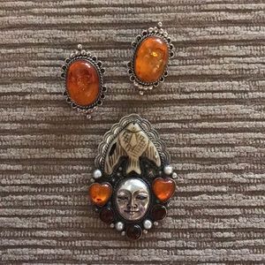 Joan Slifka Baltic Amber pendant w/clip earrings